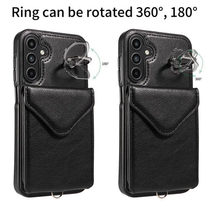 005 For Samsung Galaxy A15 5G Case PU Leather Crossbody Back Cover Finger Ring Holder