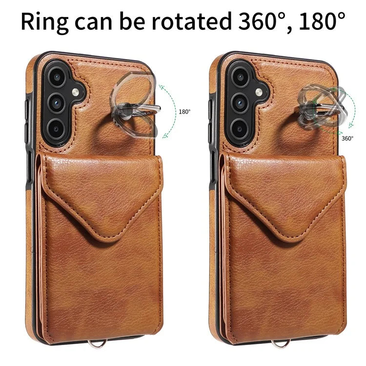 005 For Samsung Galaxy A15 5G Case PU Leather Crossbody Back Cover Finger Ring Holder