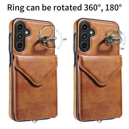 005 For Samsung Galaxy A15 5G Case PU Leather Crossbody Back Cover Finger Ring Holder