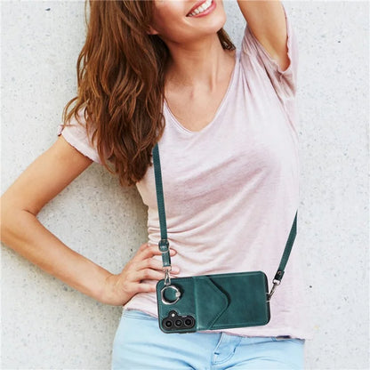 005 For Samsung Galaxy A15 5G Case PU Leather Crossbody Back Cover Finger Ring Holder
