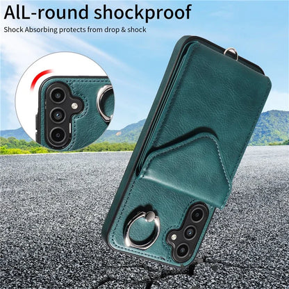 005 For Samsung Galaxy A15 5G Case PU Leather Crossbody Back Cover Finger Ring Holder