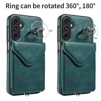 005 For Samsung Galaxy A15 5G Case PU Leather Crossbody Back Cover Finger Ring Holder