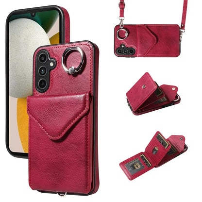 005 For Samsung Galaxy A15 5G Case PU Leather Crossbody Back Cover Finger Ring Holder