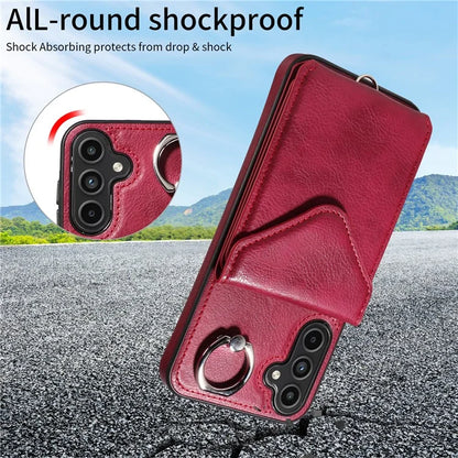 005 For Samsung Galaxy A15 5G Case PU Leather Crossbody Back Cover Finger Ring Holder