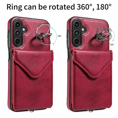 005 For Samsung Galaxy A15 5G Case PU Leather Crossbody Back Cover Finger Ring Holder