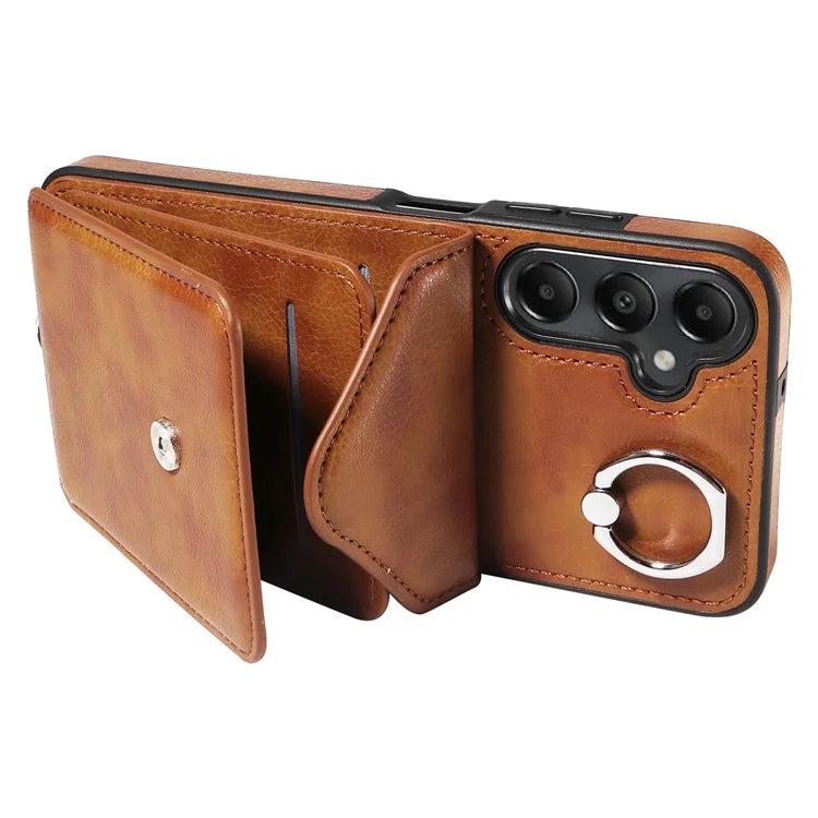 005 For Samsung Galaxy A05s 4G Crossbody Case PU Leather Back Cover Card Holder Ring Kickstand