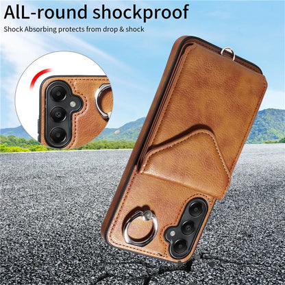 005 For Samsung Galaxy A05s 4G Crossbody Case PU Leather Back Cover Card Holder Ring Kickstand