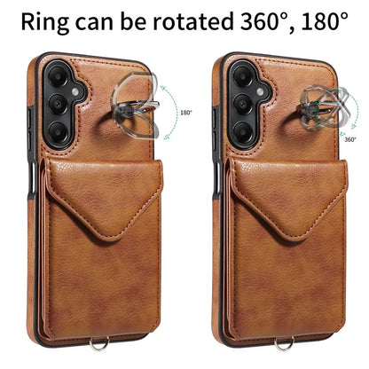 005 For Samsung Galaxy A05s 4G Crossbody Case PU Leather Back Cover Card Holder Ring Kickstand