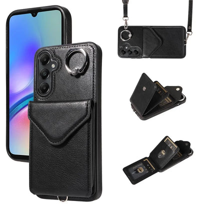 005 For Samsung Galaxy A05s 4G Crossbody Case PU Leather Back Cover Card Holder Ring Kickstand