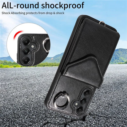 005 For Samsung Galaxy A05s 4G Crossbody Case PU Leather Back Cover Card Holder Ring Kickstand