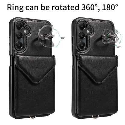 005 For Samsung Galaxy A05s 4G Crossbody Case PU Leather Back Cover Card Holder Ring Kickstand