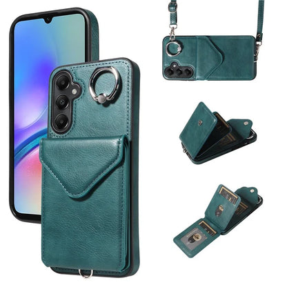 005 For Samsung Galaxy A05s 4G Crossbody Case PU Leather Back Cover Card Holder Ring Kickstand