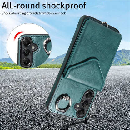 005 For Samsung Galaxy A05s 4G Crossbody Case PU Leather Back Cover Card Holder Ring Kickstand