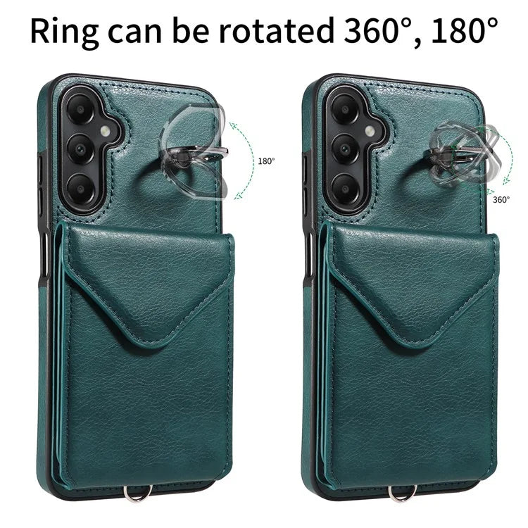 005 For Samsung Galaxy A05s 4G Crossbody Case PU Leather Back Cover Card Holder Ring Kickstand