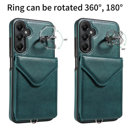 005 For Samsung Galaxy A05s 4G Crossbody Case PU Leather Back Cover Card Holder Ring Kickstand