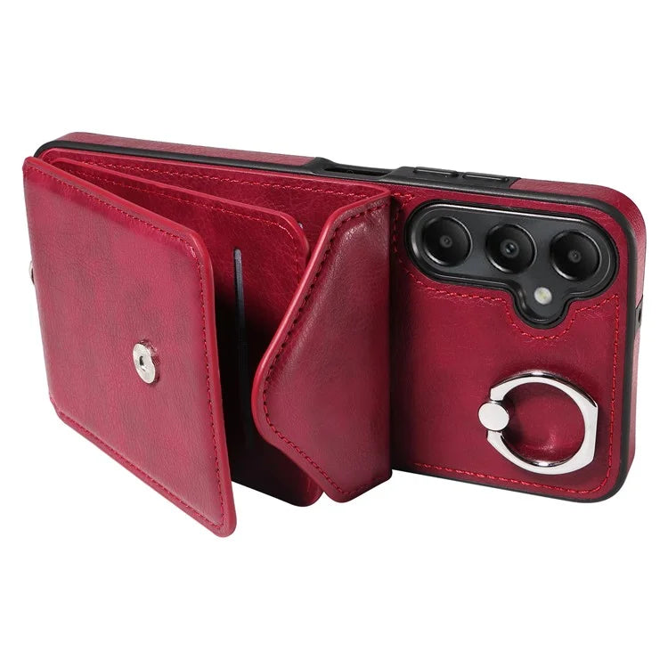 005 For Samsung Galaxy A05s 4G Crossbody Case PU Leather Back Cover Card Holder Ring Kickstand