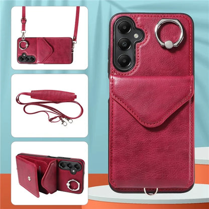 005 For Samsung Galaxy A05s 4G Crossbody Case PU Leather Back Cover Card Holder Ring Kickstand