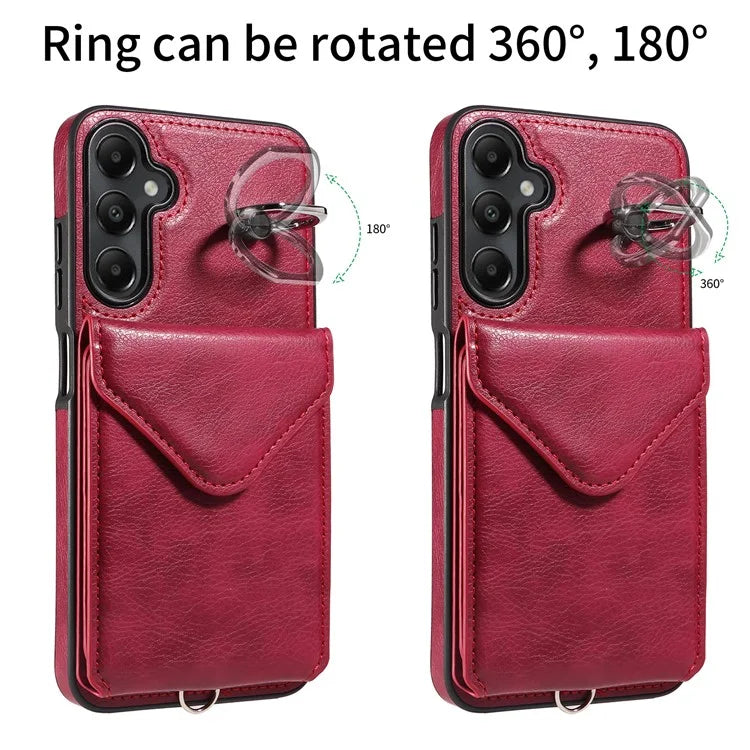 005 For Samsung Galaxy A05s 4G Crossbody Case PU Leather Back Cover Card Holder Ring Kickstand