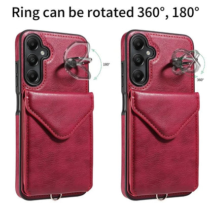 005 For Samsung Galaxy A05s 4G Crossbody Case PU Leather Back Cover Card Holder Ring Kickstand