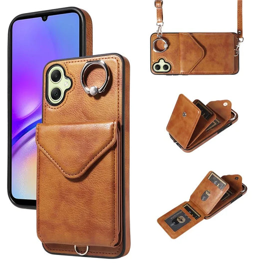 005 For Samsung Galaxy A05 4G Case Card Holder Litichi Grain Leather+TPU Crossbody Phone Cover