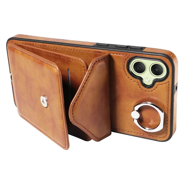 005 For Samsung Galaxy A05 4G Case Card Holder Litichi Grain Leather+TPU Crossbody Phone Cover