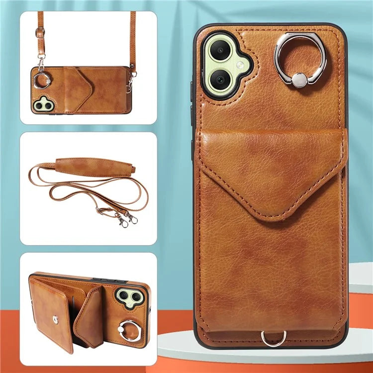 005 For Samsung Galaxy A05 4G Case Card Holder Litichi Grain Leather+TPU Crossbody Phone Cover