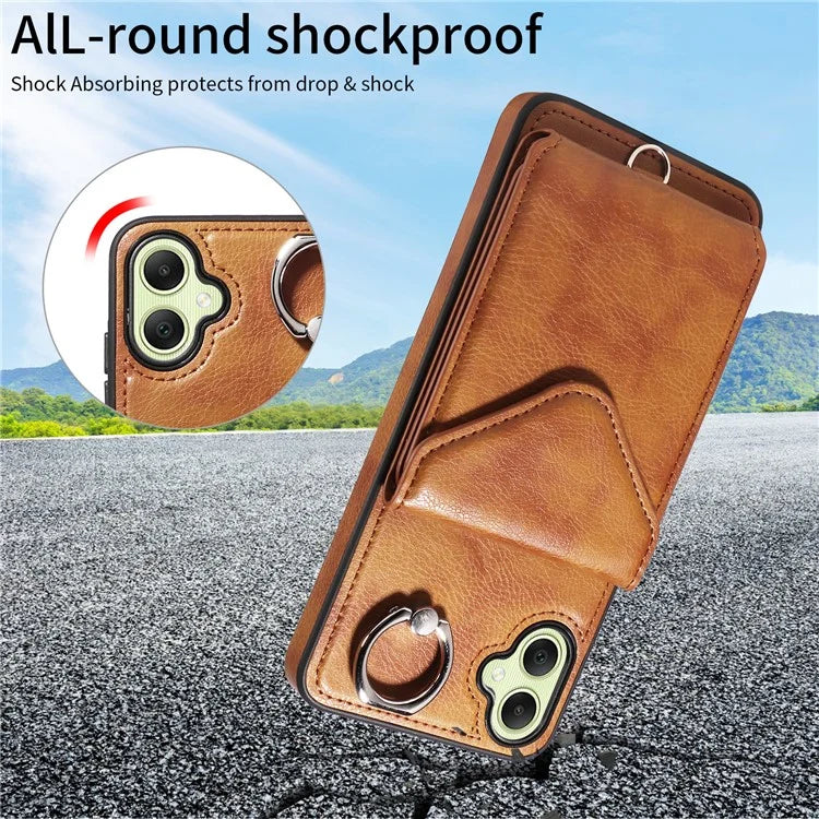 005 For Samsung Galaxy A05 4G Case Card Holder Litichi Grain Leather+TPU Crossbody Phone Cover