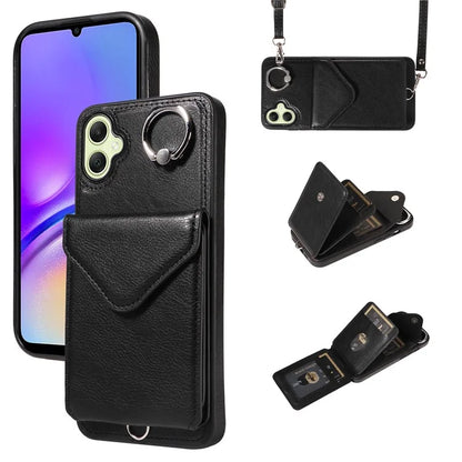 005 For Samsung Galaxy A05 4G Case Card Holder Litichi Grain Leather+TPU Crossbody Phone Cover