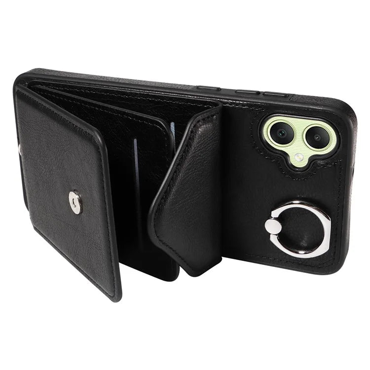 005 For Samsung Galaxy A05 4G Case Card Holder Litichi Grain Leather+TPU Crossbody Phone Cover