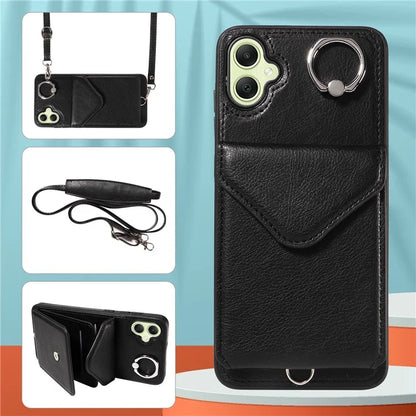 005 For Samsung Galaxy A05 4G Case Card Holder Litichi Grain Leather+TPU Crossbody Phone Cover