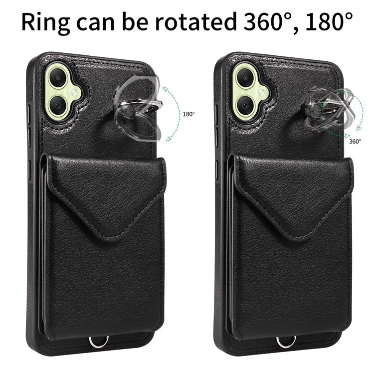 005 For Samsung Galaxy A05 4G Case Card Holder Litichi Grain Leather+TPU Crossbody Phone Cover