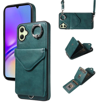 005 For Samsung Galaxy A05 4G Case Card Holder Litichi Grain Leather+TPU Crossbody Phone Cover