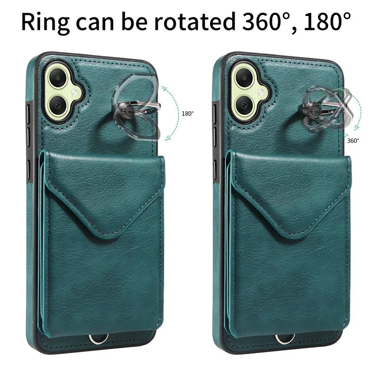 005 For Samsung Galaxy A05 4G Case Card Holder Litichi Grain Leather+TPU Crossbody Phone Cover