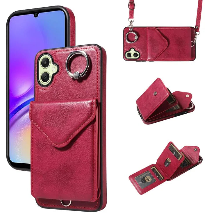 005 For Samsung Galaxy A05 4G Case Card Holder Litichi Grain Leather+TPU Crossbody Phone Cover