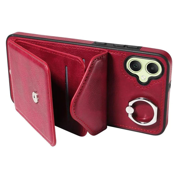 005 For Samsung Galaxy A05 4G Case Card Holder Litichi Grain Leather+TPU Crossbody Phone Cover