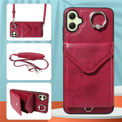 005 For Samsung Galaxy A05 4G Case Card Holder Litichi Grain Leather+TPU Crossbody Phone Cover