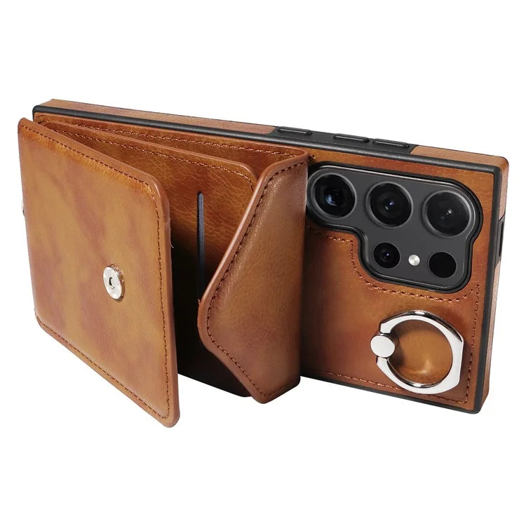 005 For Samsung Galaxy S24 Ultra Case Card Bag Leather+TPU Phone Cover with Shoulder Strap