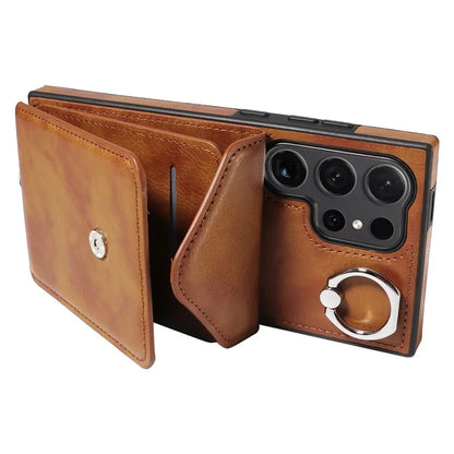 005 For Samsung Galaxy S24 Ultra Case Card Bag Leather+TPU Phone Cover with Shoulder Strap