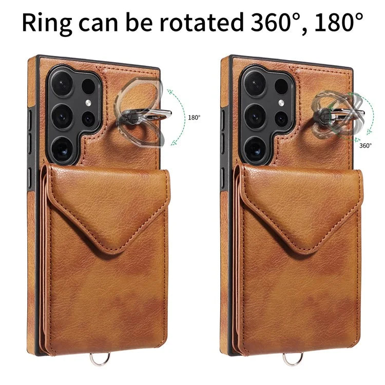 005 For Samsung Galaxy S24 Ultra Case Card Bag Leather+TPU Phone Cover with Shoulder Strap