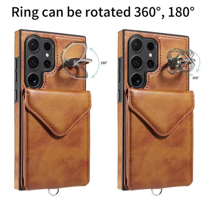 005 For Samsung Galaxy S24 Ultra Case Card Bag Leather+TPU Phone Cover with Shoulder Strap