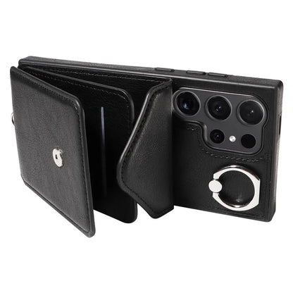 005 For Samsung Galaxy S24 Ultra Case Card Bag Leather+TPU Phone Cover with Shoulder Strap
