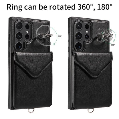 005 For Samsung Galaxy S24 Ultra Case Card Bag Leather+TPU Phone Cover with Shoulder Strap