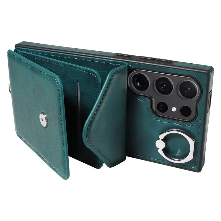 005 For Samsung Galaxy S24 Ultra Case Card Bag Leather+TPU Phone Cover with Shoulder Strap