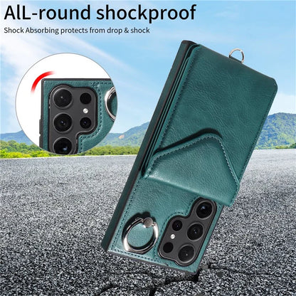 005 For Samsung Galaxy S24 Ultra Case Card Bag Leather+TPU Phone Cover with Shoulder Strap