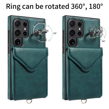 005 For Samsung Galaxy S24 Ultra Case Card Bag Leather+TPU Phone Cover with Shoulder Strap