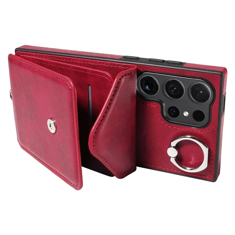 005 For Samsung Galaxy S24 Ultra Case Card Bag Leather+TPU Phone Cover with Shoulder Strap