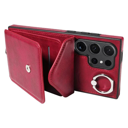 005 For Samsung Galaxy S24 Ultra Case Card Bag Leather+TPU Phone Cover with Shoulder Strap