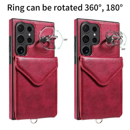 005 For Samsung Galaxy S24 Ultra Case Card Bag Leather+TPU Phone Cover with Shoulder Strap