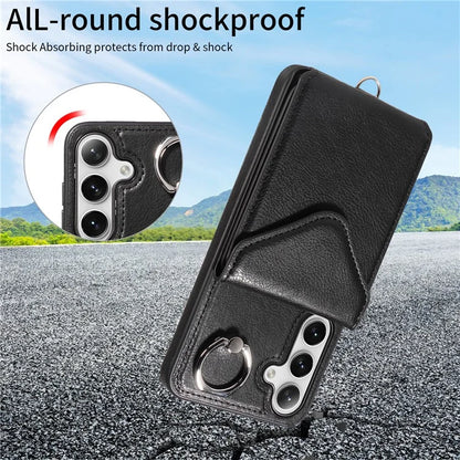 005 For Samsung Galaxy S24+ Case Anti-Drop Ring Leather+TPU Phone Cover with Shoulder Strap