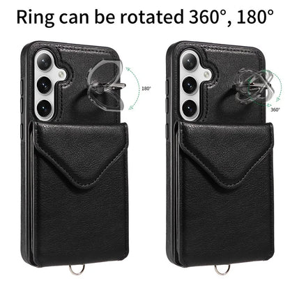 005 For Samsung Galaxy S24+ Case Anti-Drop Ring Leather+TPU Phone Cover with Shoulder Strap